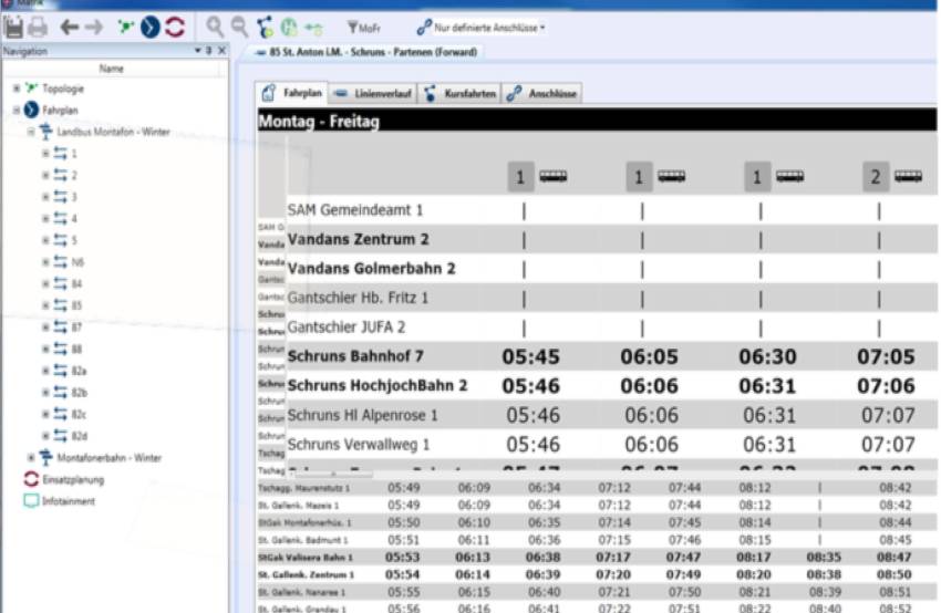 Grafische Fahrplanung mit automatischer Anschlussberechnung über alle Linien | PlanMATRIK