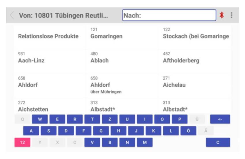 Quelle über Standort und einfache Zielauswahl in der Tablet TicketAPP | TicketMATRIK